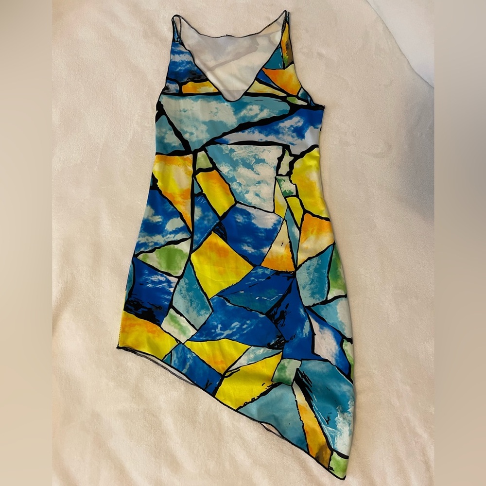 Artsy dress , colorful dress , yellow and blue dress